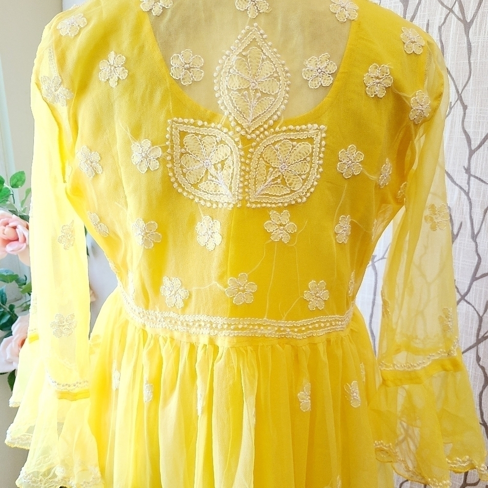 Yellow chikankari Anarkali maxi kurti dress - Picture 6 of 6